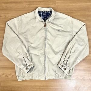 Polo Ralph Lauren Jacket Full Zip Logo Windbreaker Size Large Beige Distressed